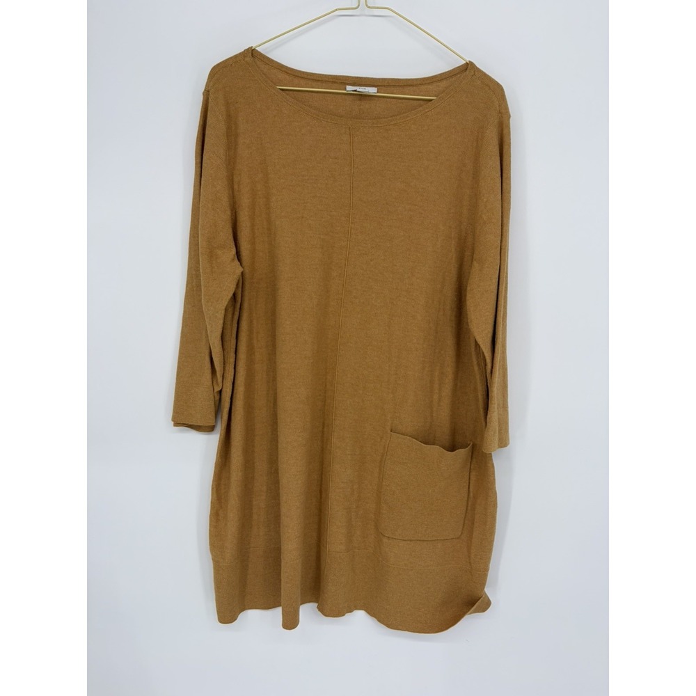 J.Jill Tunic Sweater Womens Large Mustard Yellow 3/4 Sleeve Pocket Knit